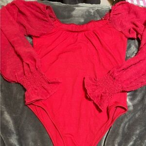 Amazon Red Long Sleeve Bodysuit with Ruching